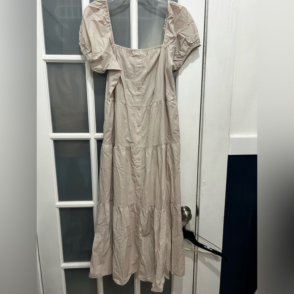 NEW! Time and Tru Beige Tan Peasant Tiered Maxi Dress Cream Maxi Dress Sz Large